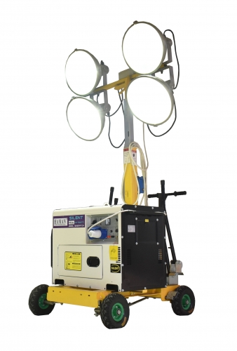 Mobile Portable Silent Diesel Light Tower, equipped with high-quality HAMAN POWER: 7.5KVA diesel silent generator